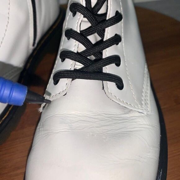 Dr Doc Martens 1460J Ladies 5 Mens 4 Combat Boots White Leather Lace Up Side Zip - Picture 13 of 13